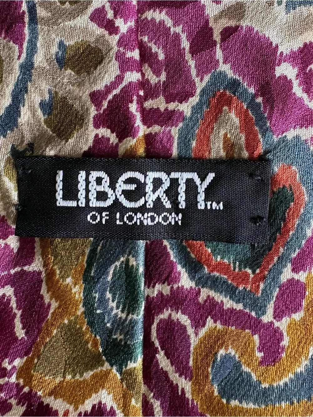 Vtg Liberty of London Silk Tie Paisley Purple Blue Geometric Mens Necktie 3.5